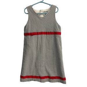 Hartstrings Size 8 Navy and White Seersucker Dress Red Accents Bows Patriotic